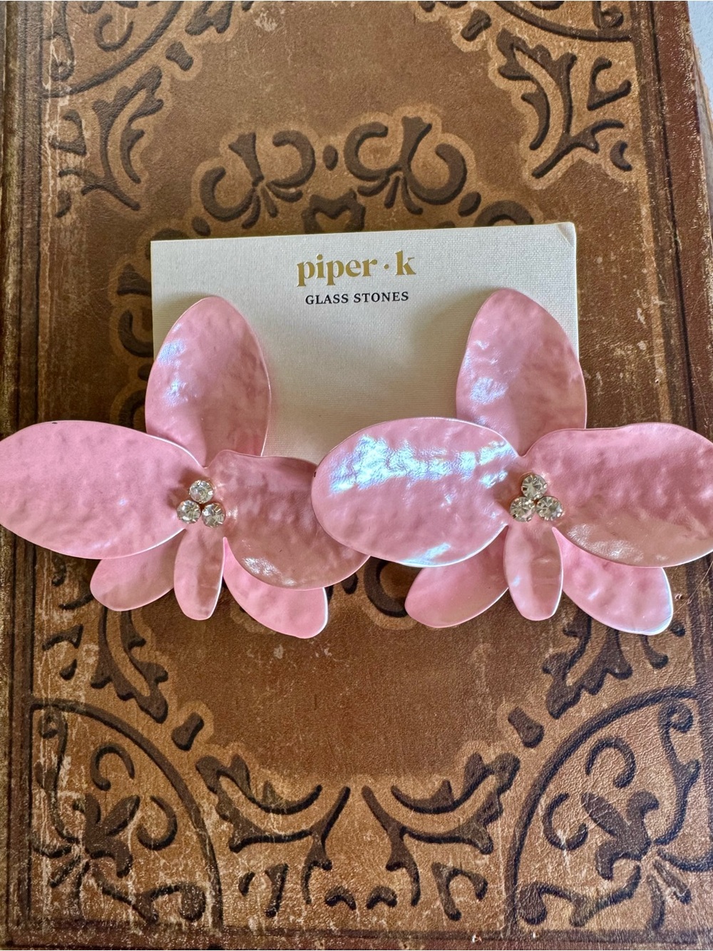 Piper K Pink Floral Earrings with Glass Stone Centers